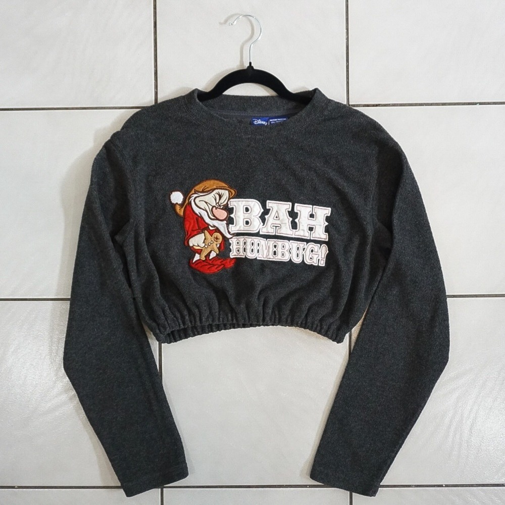 Disney 2000s Grumpy Bah Humbug Reworked Cropped Christmas Sweatshirt